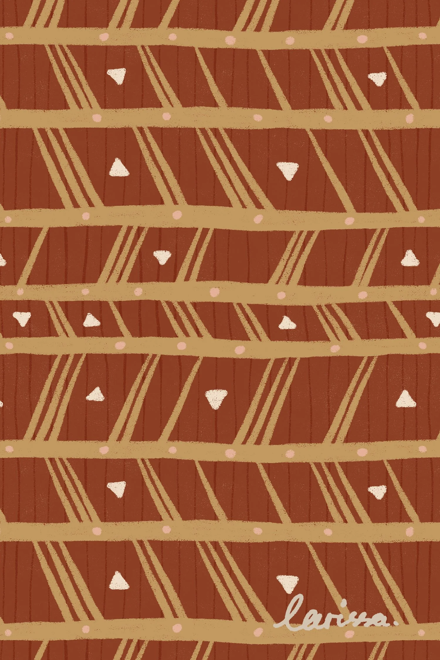 an image of a hand drawn diagonal grid pattern in burgundy red and sand yellow