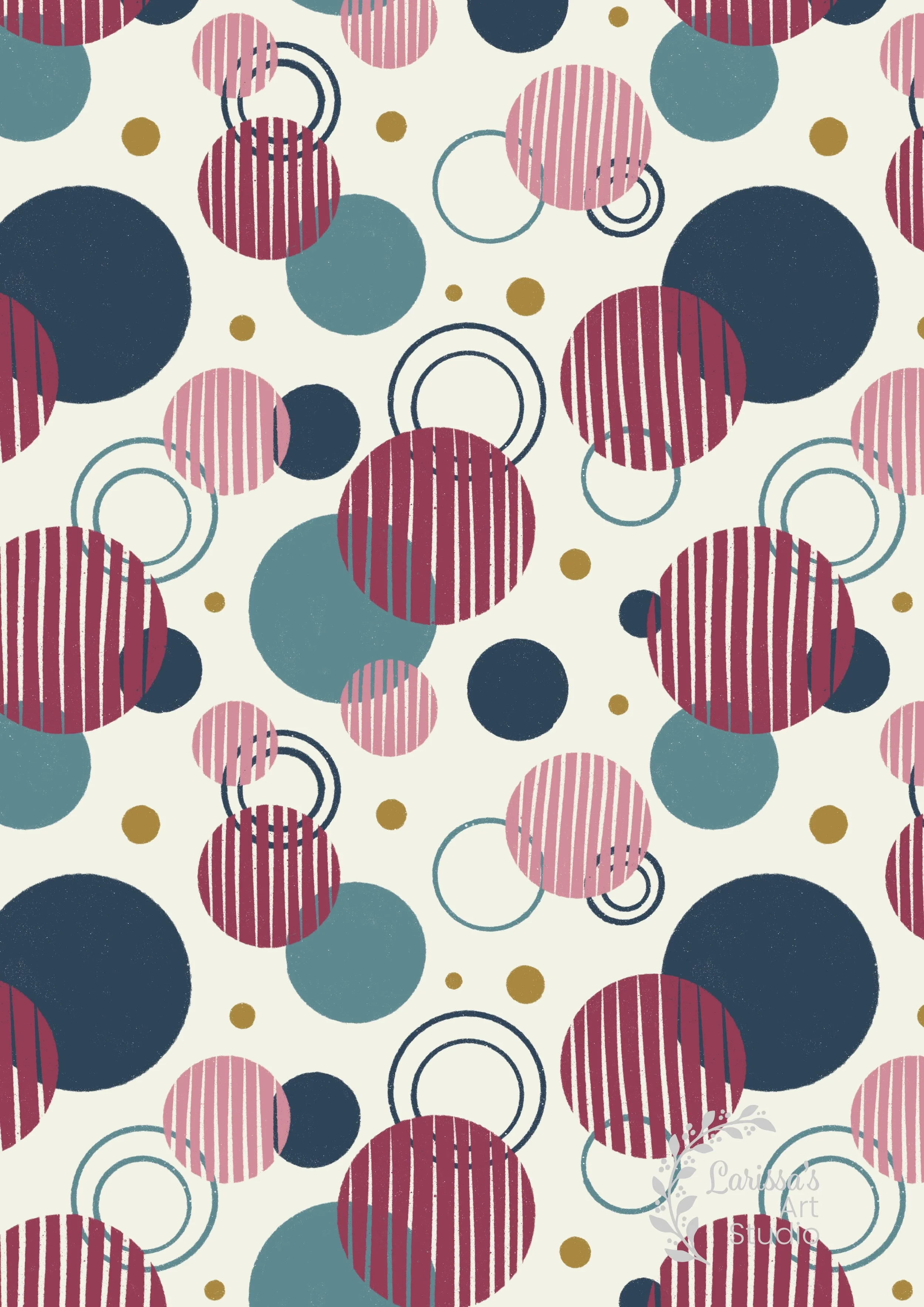 an image of a full drop repeat pattern with circles and dots