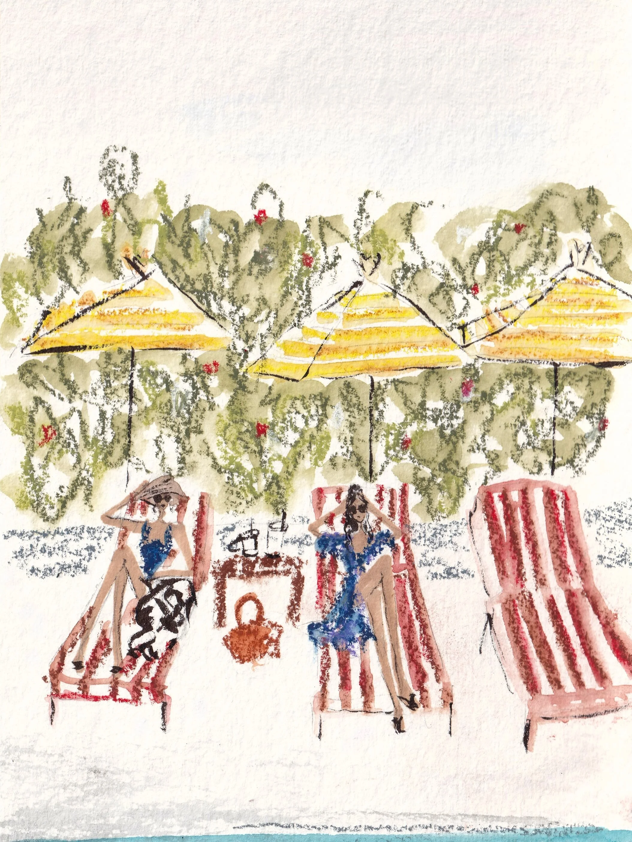 Poolside drawing 🏊 

&amp; the inspiration 

@carandache watercolour pastels making the perfect travel companion- no mess and easy to pack 🎨

Easy summer dressing, courtesy of @sezane 

What I saw

vs. what I drew 🌺
