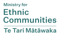 Text image with 'Ministry for Ethnic Communities' and 'Te Tari Mātāwaka'