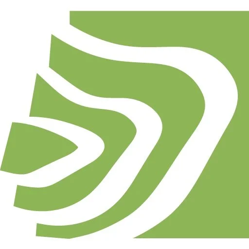 Abstract green and white logo with curved lines