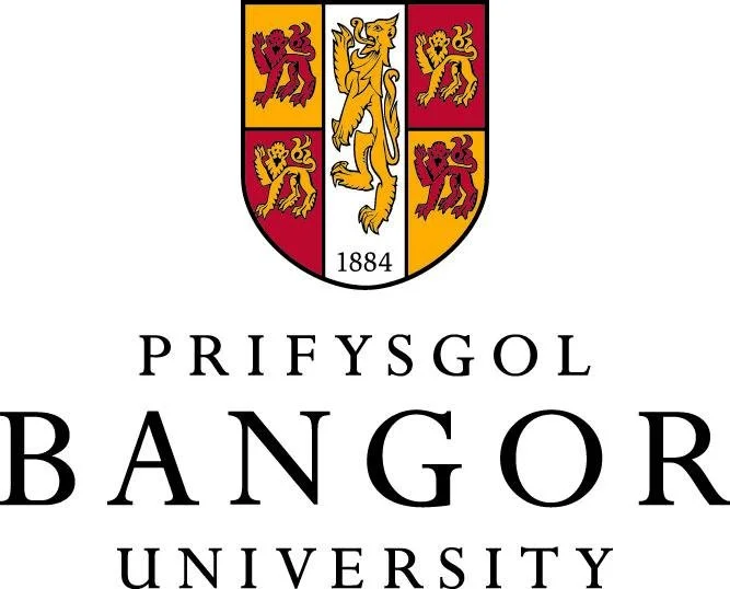 Bangor University logo with a crest featuring lions and "1884" inscription.