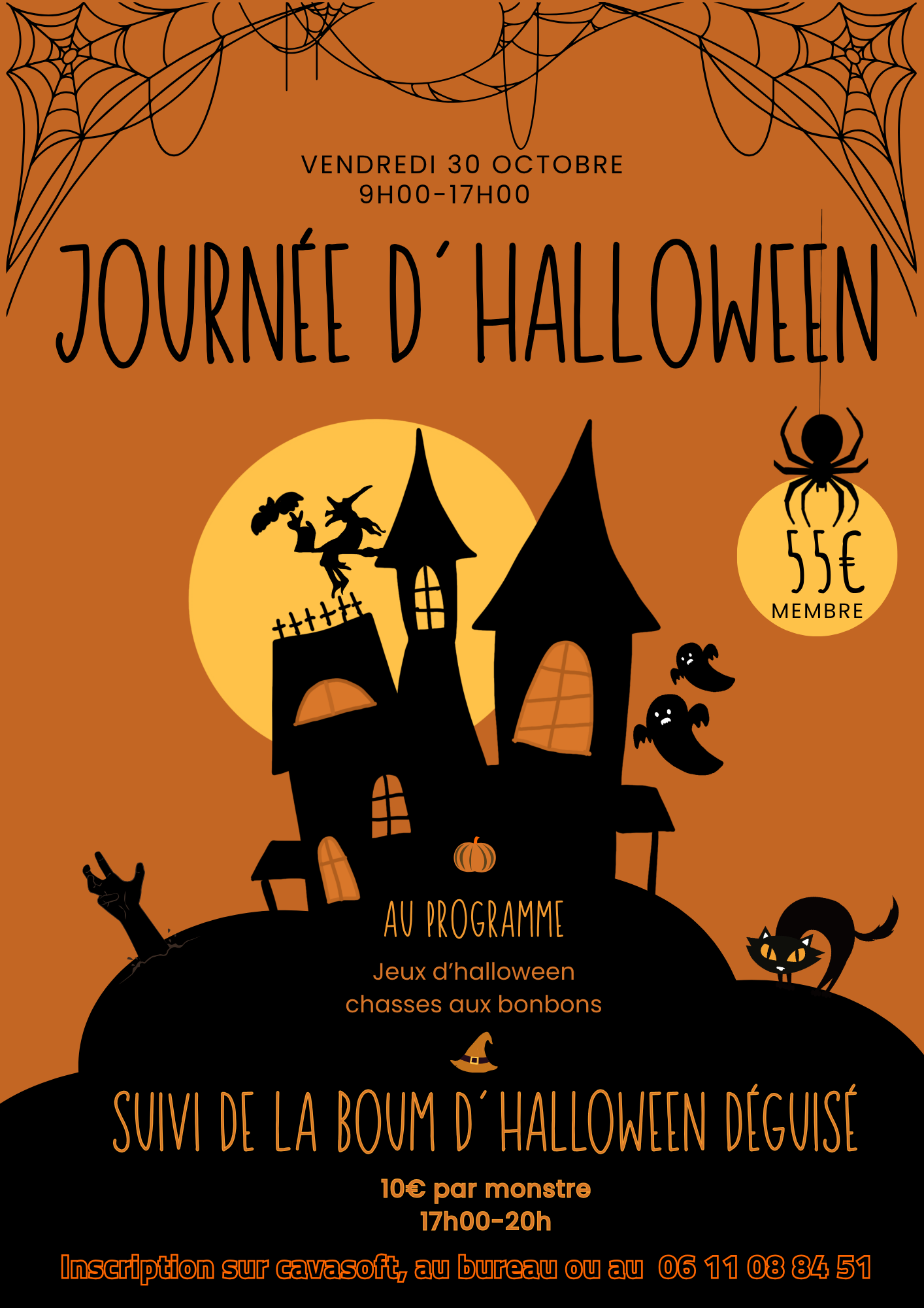 Soirée Halloween illustratif noir et orange Flyer.png