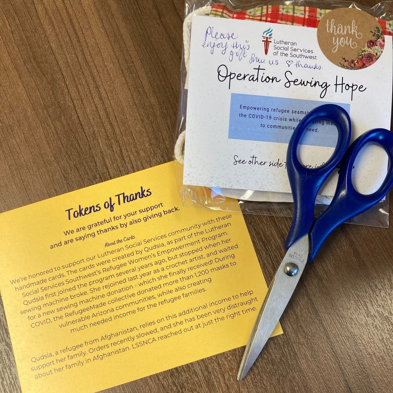 Donors want receipts. And honestly? Same.

A while back I was putting together gift bags for a donor event. I bought these handmade cards from Operation Sewing Hope &mdash; a program through Lutheran Social Services Southwest that supports Afghan ref