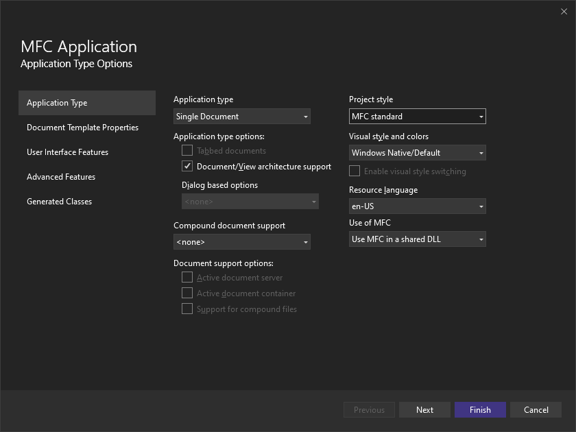 Application type - MFCApp Single Document.png