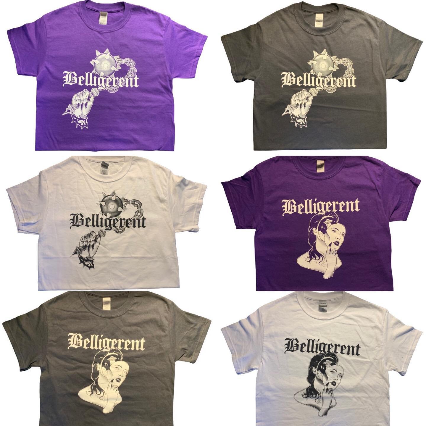 Our new shirts are now available to purchase online on our website . www.getbelligerent.com ~ Sizes S-2X available ! 👧 🚀 👾👽 #belligerent #fashion #charlottenc #limitededition #space #trippy #gothic #lit #likeit ❄️ 
Artworks from @jaketattooer616 