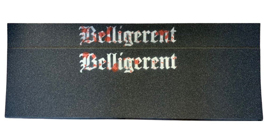 Belligerent Griptape is now available ~ each piece is one of a kind . Printed on genuine mob griptape . Now available to purchase online . DM us for more info ~ 🛹 🔥 #belligerent #skateboard 

www.getbelligerent.com