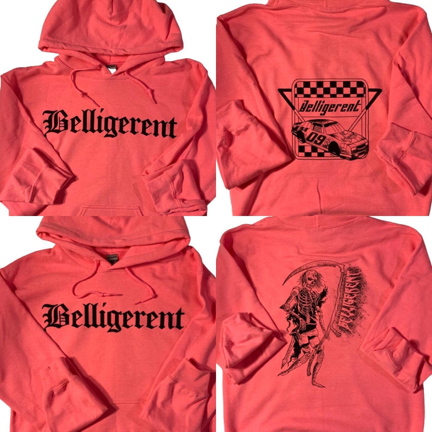 Our latest drop is now available on hoodies ~ these hoodies are extremely limited &amp; run in sizes S-XL . Only available in exclusive safety pink 💕 They are available to purchase now online at getbelligerent.com ~ Click the link in our bio or DM u