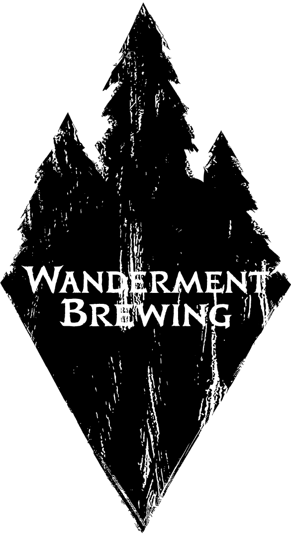 Black and white logo featuring stylized tall trees and the text "WANDERMENT BREWING" in the center.