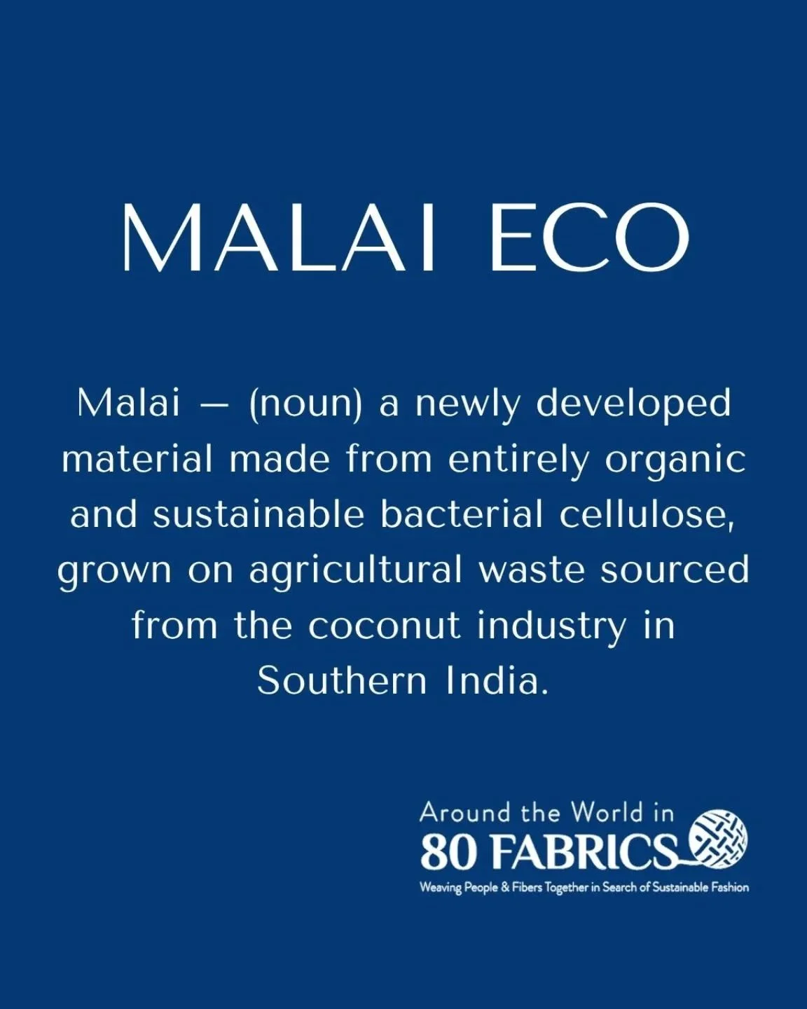 Malai – (noun) a newly developed material made from entirely organic and sustainable bacterial cellulose, grown on agricultural waste sourced from the coconut industry in Southern India.
Follow their work: @malai.eco
#atw80fabrics #malaieco #