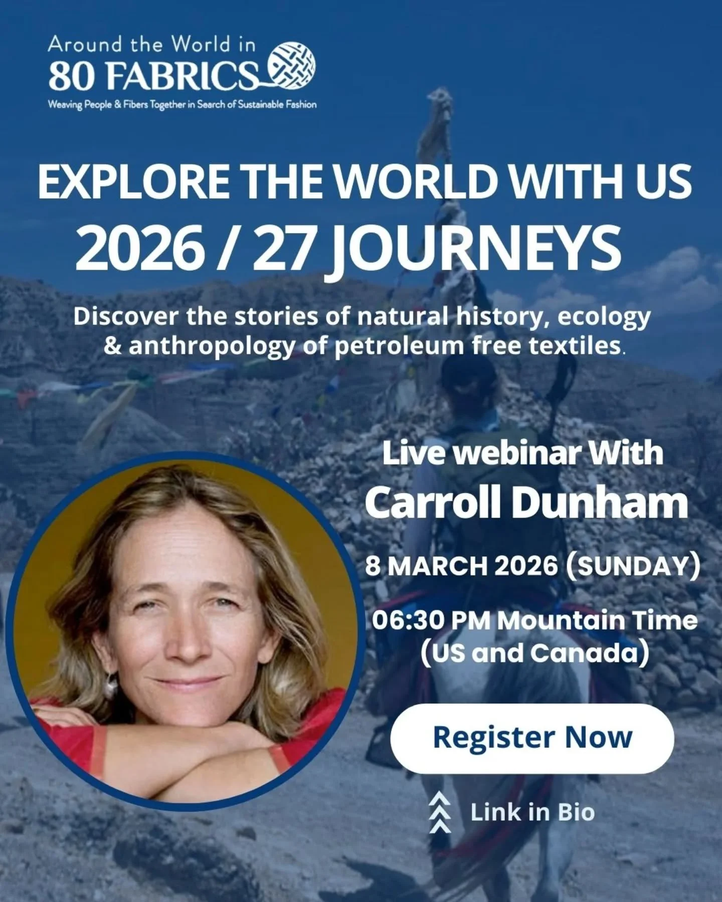 Learn about our biophilic explorations in 2026/27!

Discover the stories of natural history, ecology &amp; anthropology of petroleum-free textiles.

Webinar with @carrolldunham

Date: 8 March 2026 (Sunday)
Time: 6:30 PM Mountain Time (US and Canada)
