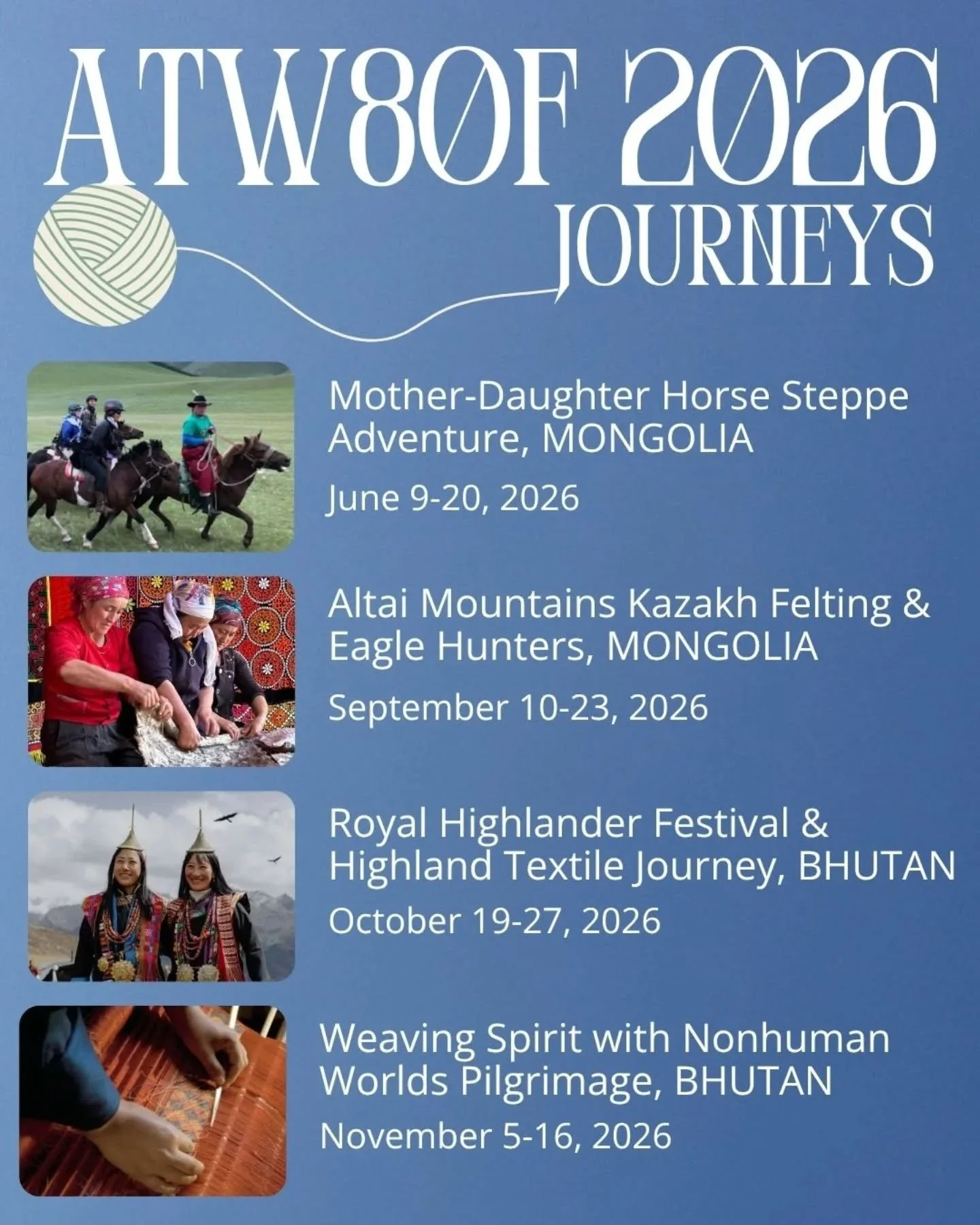 ATW80F 2026 Journeys invites you to experience living traditions, explore vibrant communities, and uncover the stories woven into every thread.

Find more information about each journey via the link in bio, or message us or comment below to learn mor