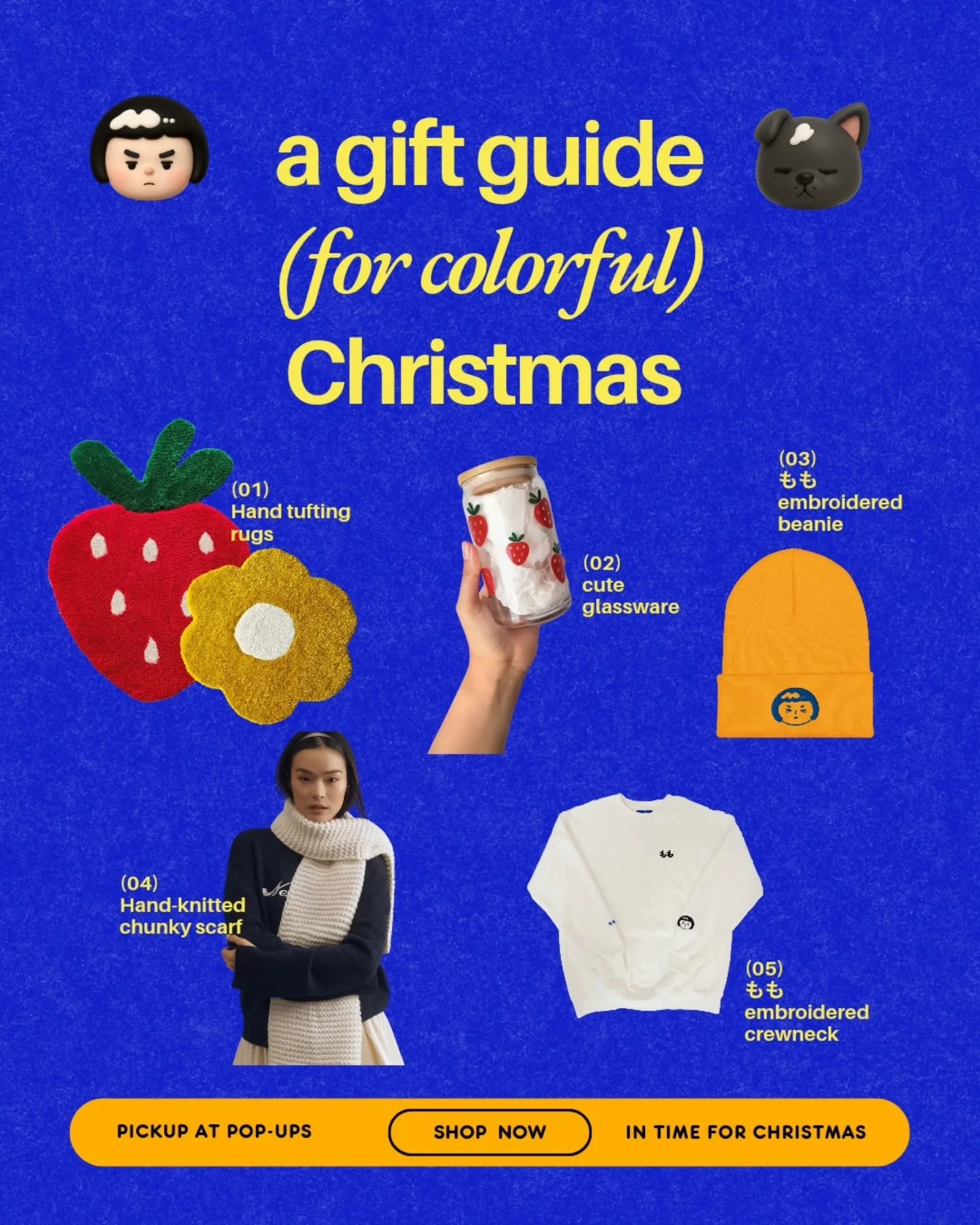Your holiday just got waaay more colorful!

We picked out our faves, best sellers, and one-of-a-kind goodies, all handmade and designed by us, straight from the hearts of MOMO &amp; KAI. Cute, quirky, and full of that unique charm you love.

Perfect 