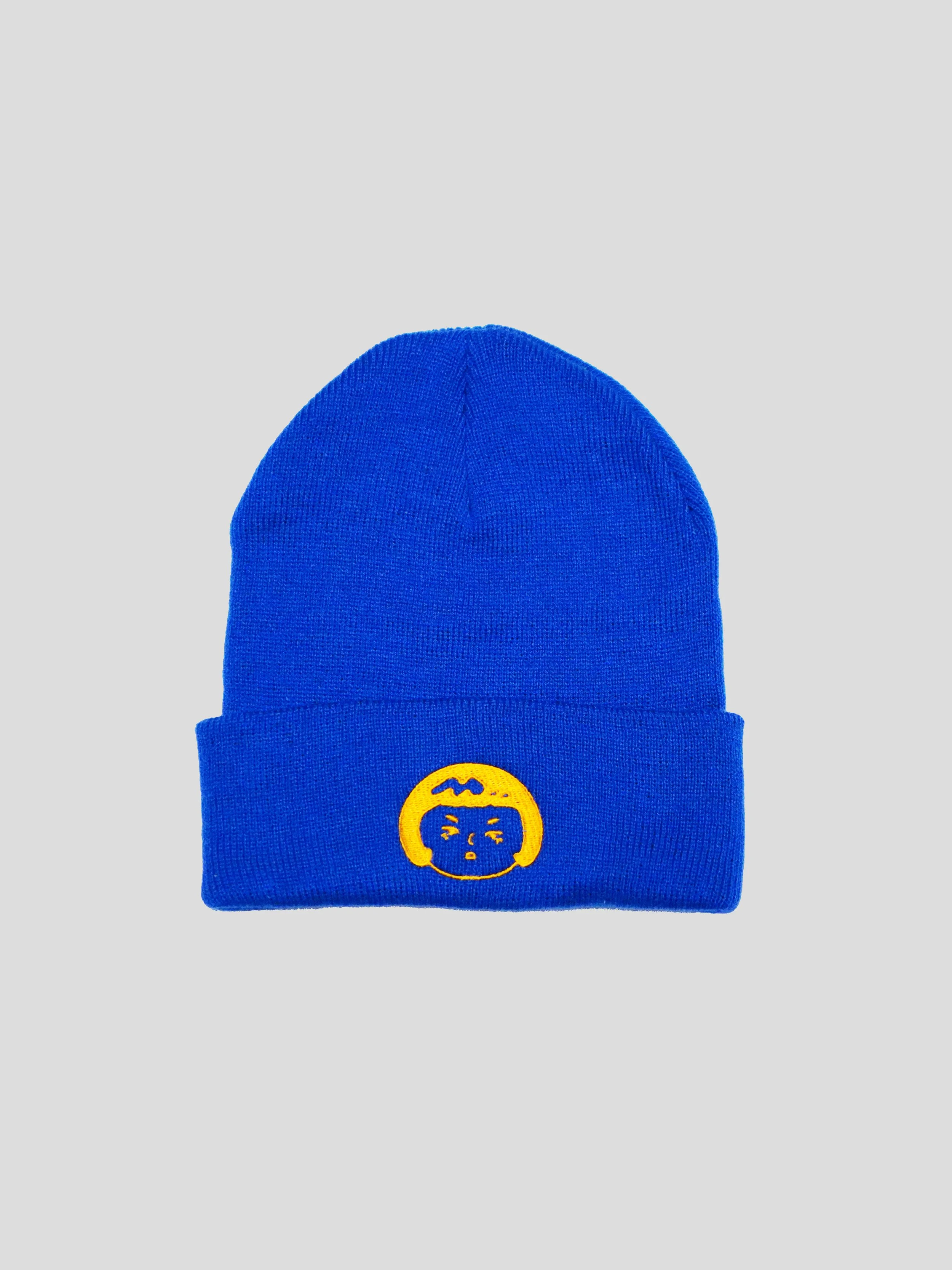 モモ Embroidered Cuffed Beanie Blue