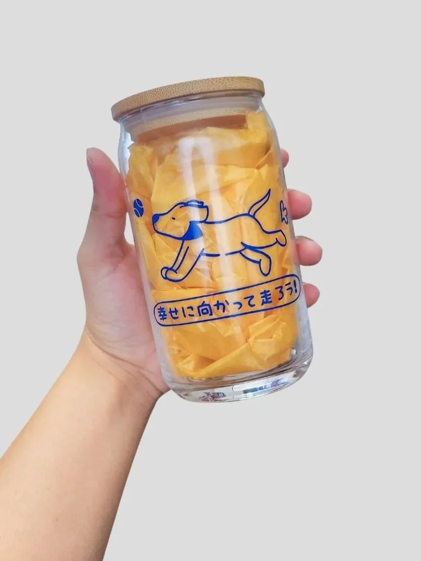 幸せに向かって走ろう! 16oz Glass Cup