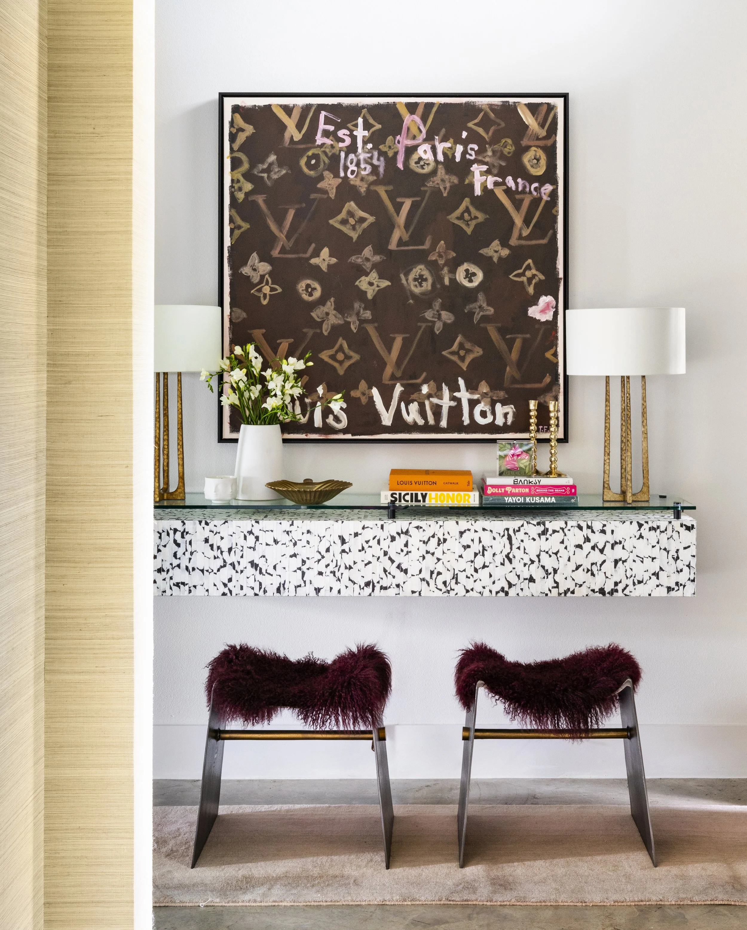 Floating entry table with local Houston Artist