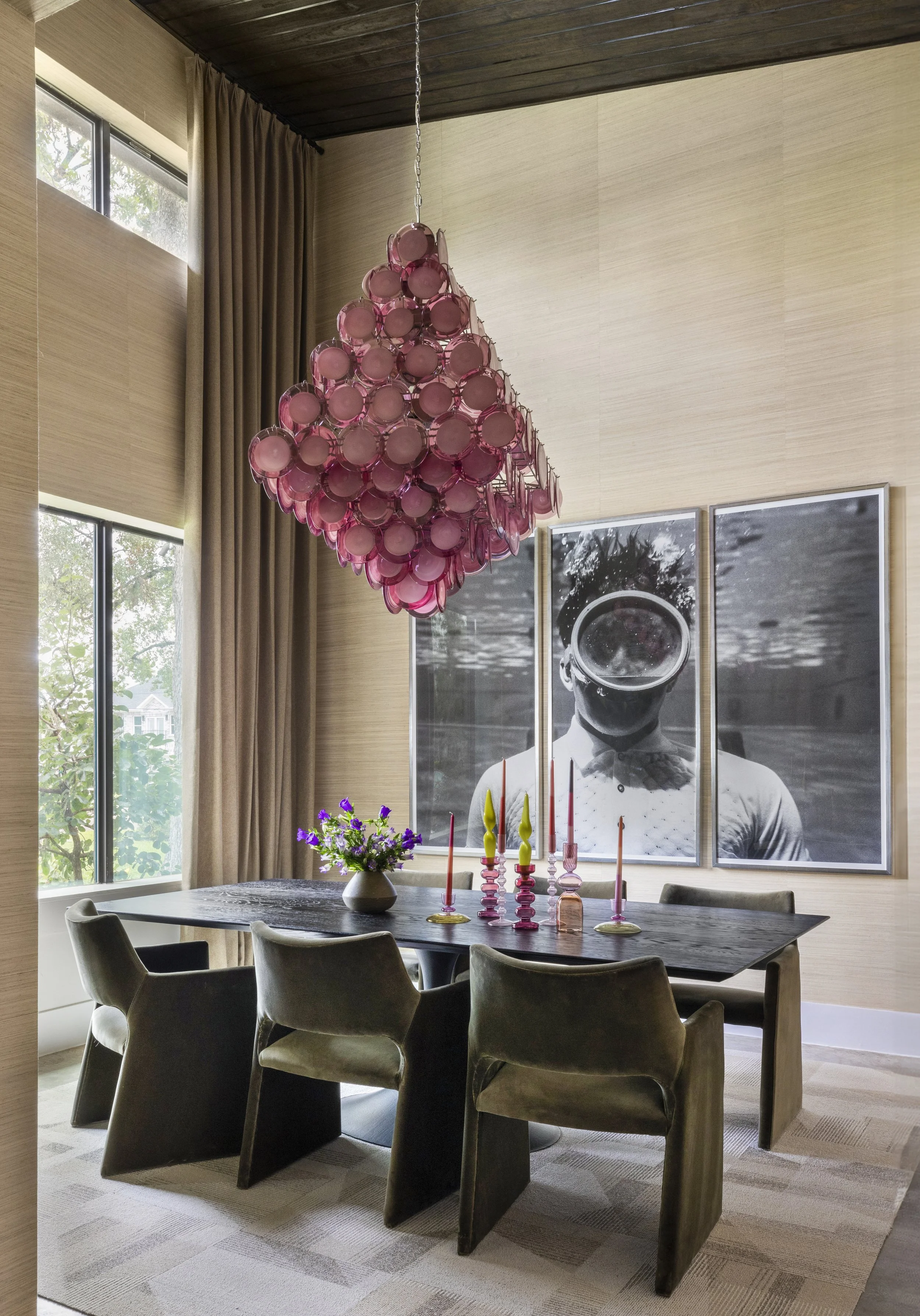 Modern dining room with Pink Murano Chandelier