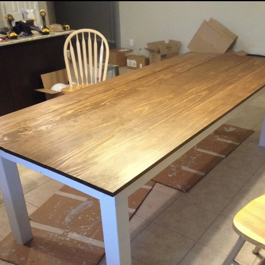 TBT to the first table I ever built. This was years ago before I really started woodworking. I had no idea what I was doing. All I had was a drill and a circular saw for this project. This picture is from when I screwed the boards to the frame from u