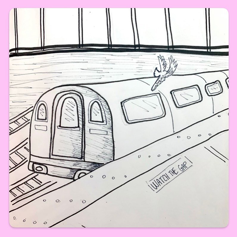 I ❤️ New York. The hum of the hive of moment and music and aroma. So much energy! Especially as a major empath, drawing helps me to move that energy. 
🐦 The poor pigeon in &lsquo;Watch the Gap&rsquo; is getting swept away with the fierce rush of the