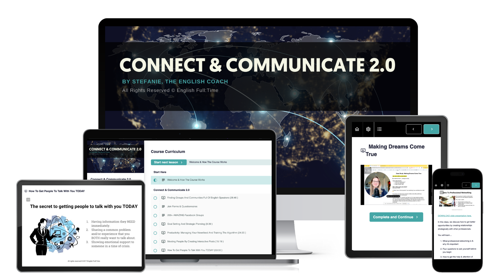 Connect & Communicate 2.0 shown on a monitor, laptop, tablet and phone