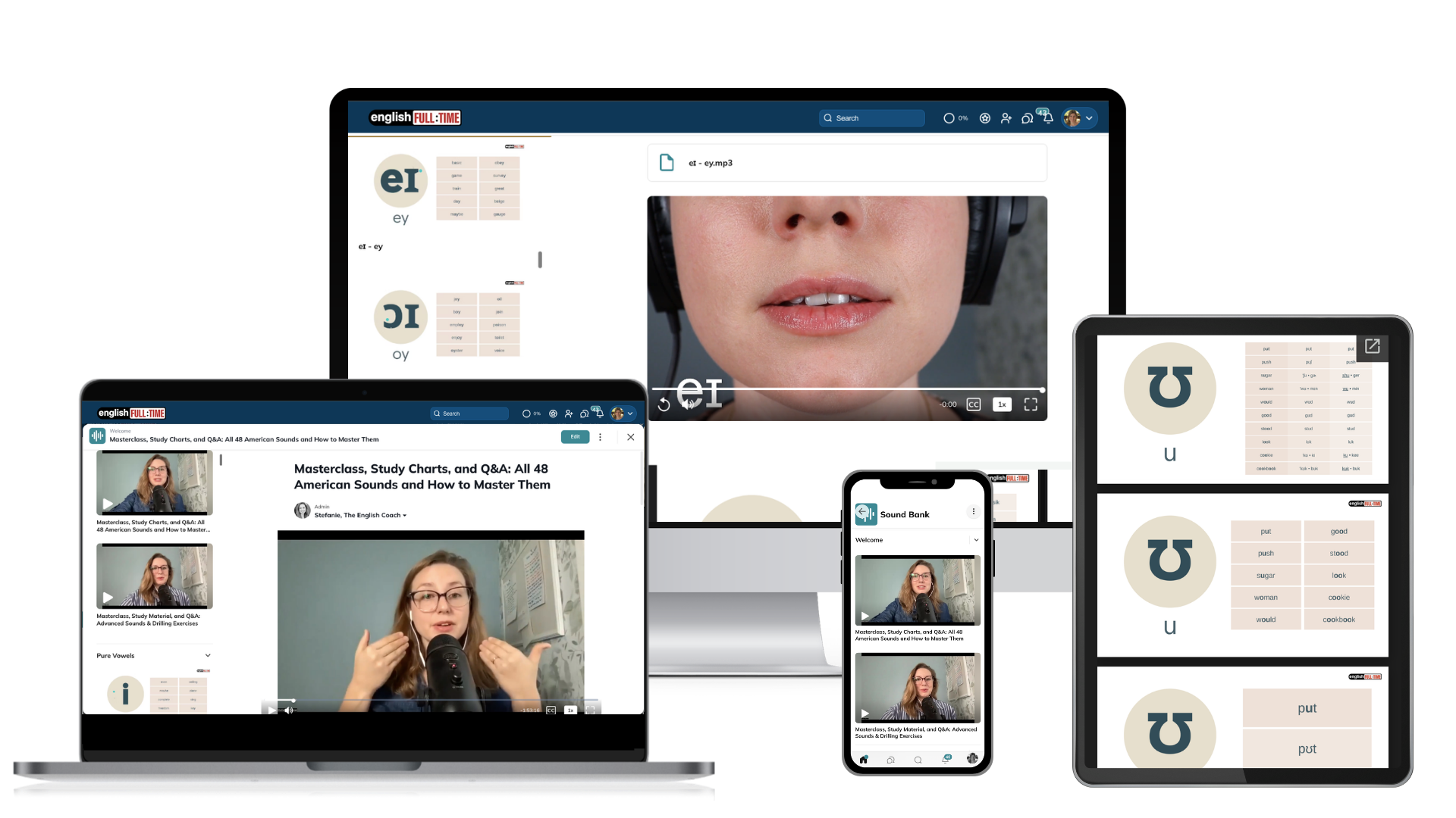 The Sound Bank course shown on monitor, laptop, tablet and phone