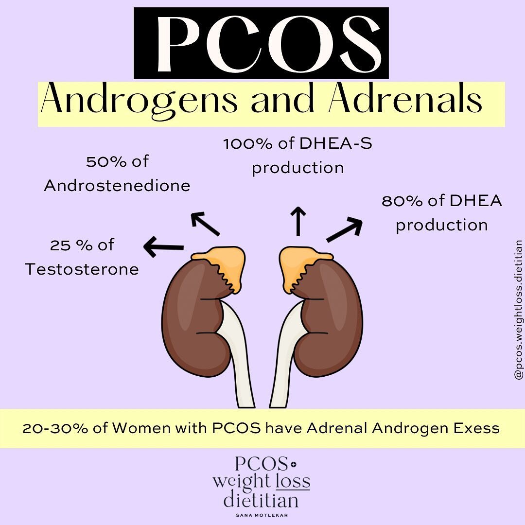 Understanding where your ANDROGENS (male hormones) are being produced from dictates your PCOS management plan. 

While we are aware that ovaries do produce androgens like testosterone, about 20 -30% of women with PCOS have ADRENAL ANDROGEN excess m