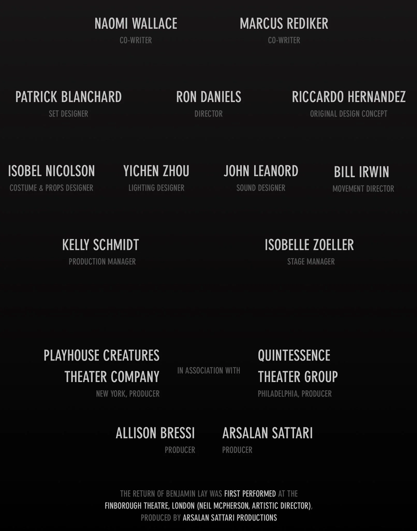 Production credits for The Return of Benjamin Lay