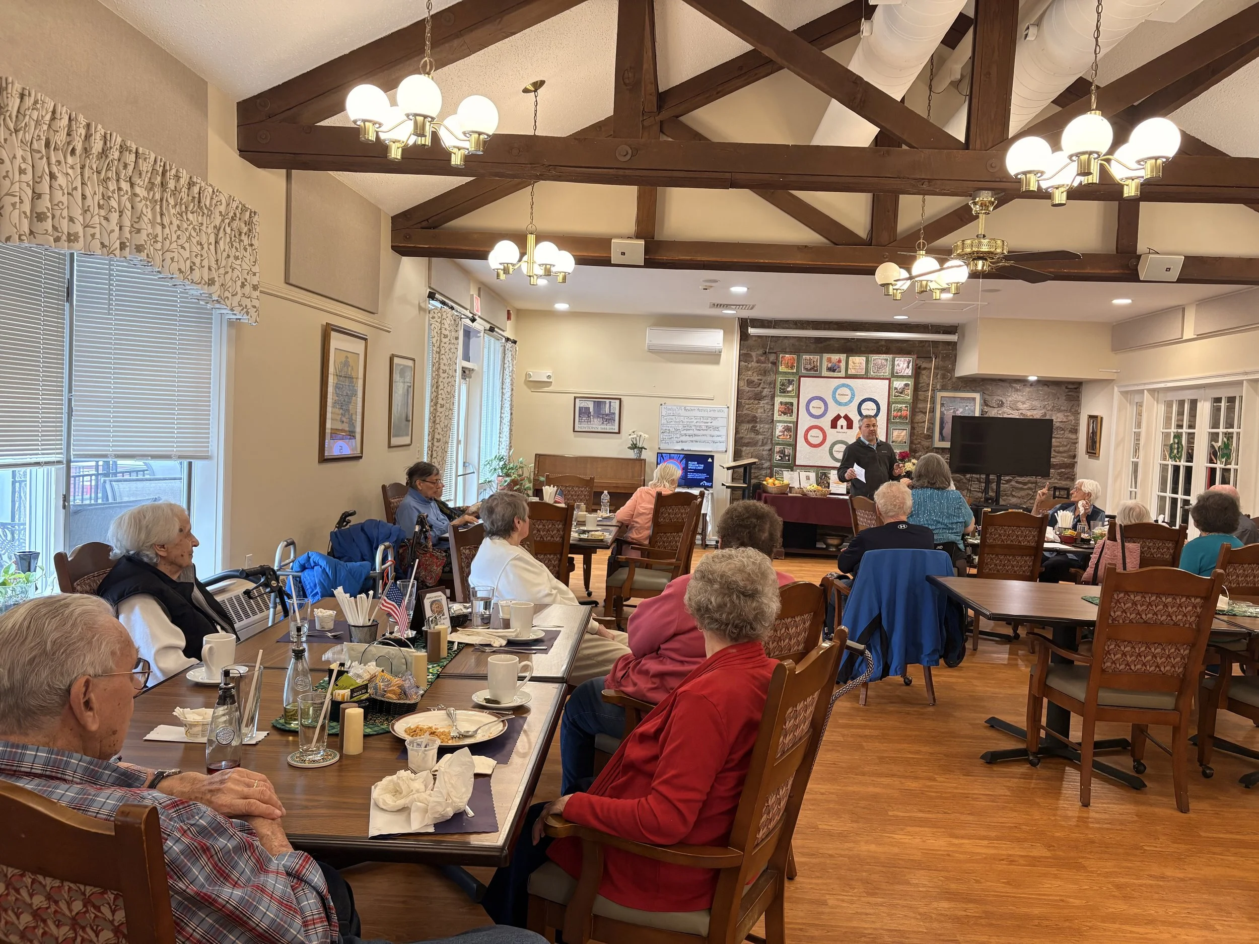 Friends Village residents attending a community program at a senior living community in Bucks County, PA