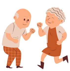 Illustration of older adults dancing together to support social connection, movement, and cognitive health