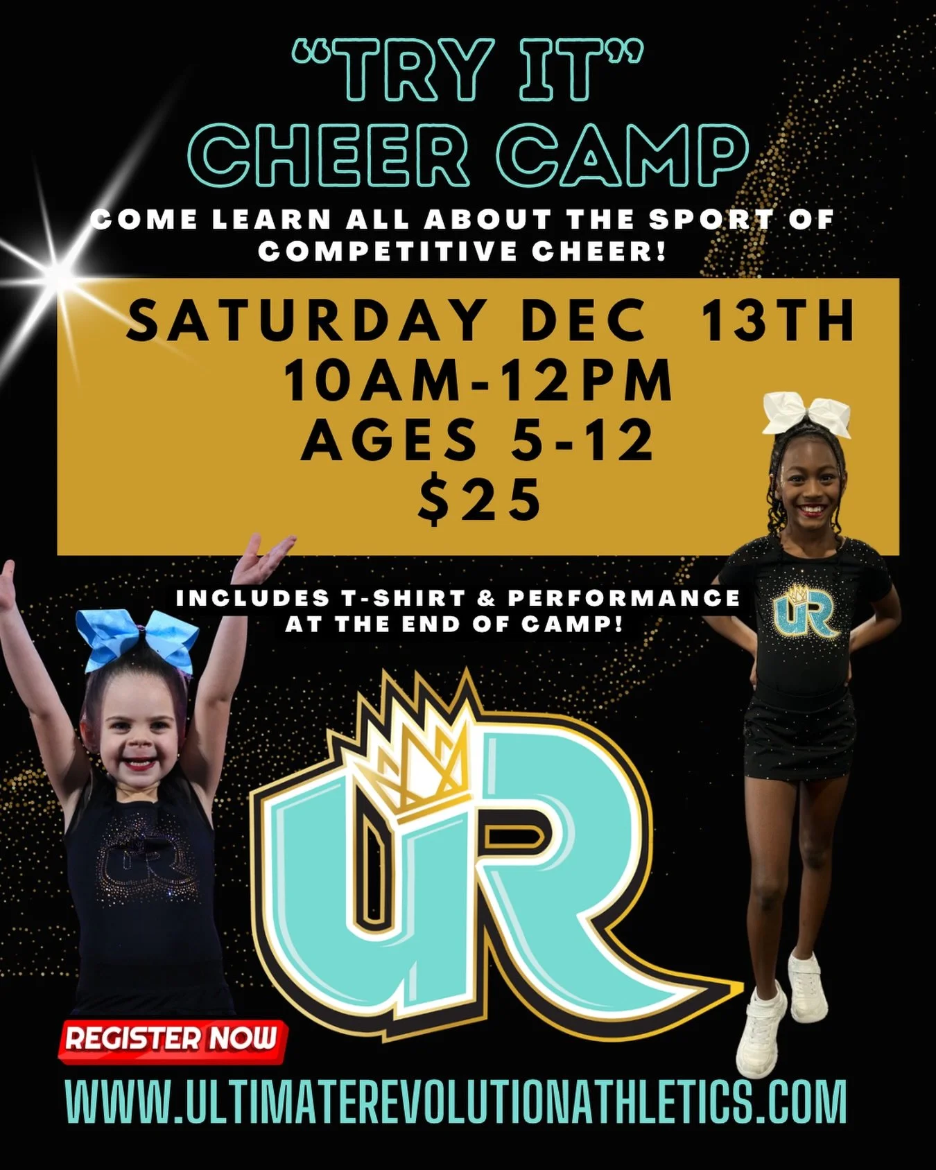 ✨ TRY IT CHEER CLINIC! ✨
Ever wondered what competitive cheerleading is all about? Now&rsquo;s your chance to jump in, learn new skills, make friends, and experience the excitement of cheer! 🩵🎉

No experience needed! Register today using the link b