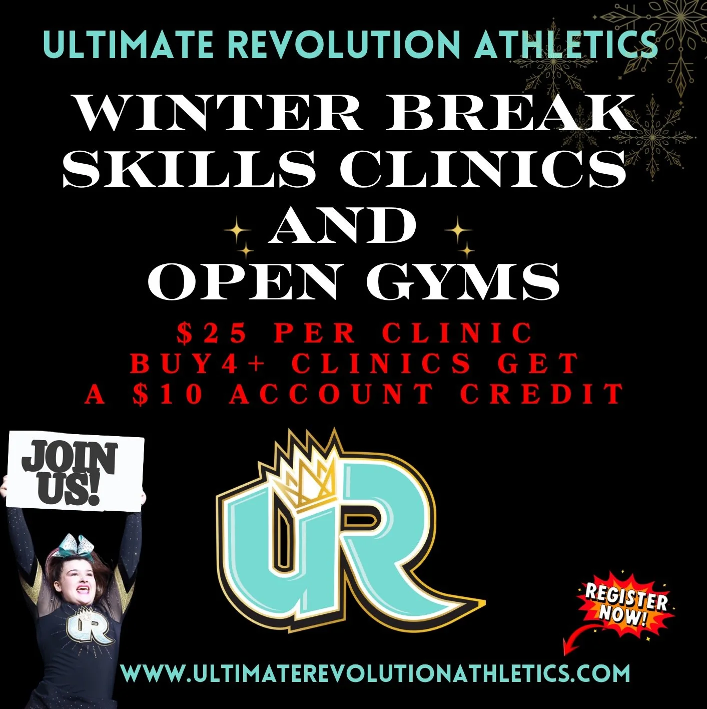 Winter Skills Clinics Are Here! 🤸🏻&zwj;♀️❄️

Looking for something fun, active, and skill-building during holiday break? We&rsquo;ve got you covered! Our Winter Clinics are coming up and we&rsquo;re offering a variety of clinics for different skill