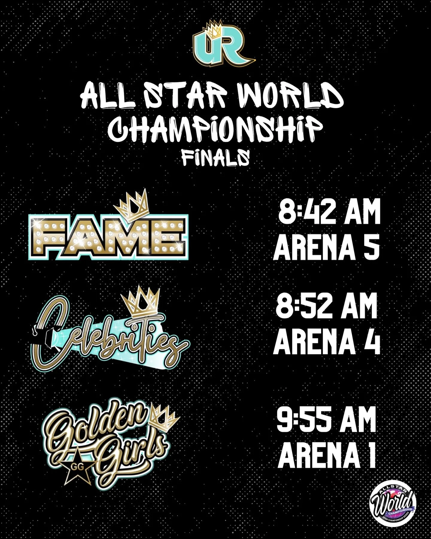 𝐇𝐀𝐏𝐏𝐘 𝐀𝐋𝐋 𝐒𝐓𝐀𝐑 𝐖𝐎𝐑𝐋𝐃𝐒 𝐃𝐀𝐘 2🌎✨
We cant wait to to see FAME, CELEBRITIES, and GOLDEN GIRLS take the stage in FINALS! ❤️💙💖🎉

Today&rsquo;s performance times are listed in EST. 

Tune in to the FREE live stream: https://www.echee