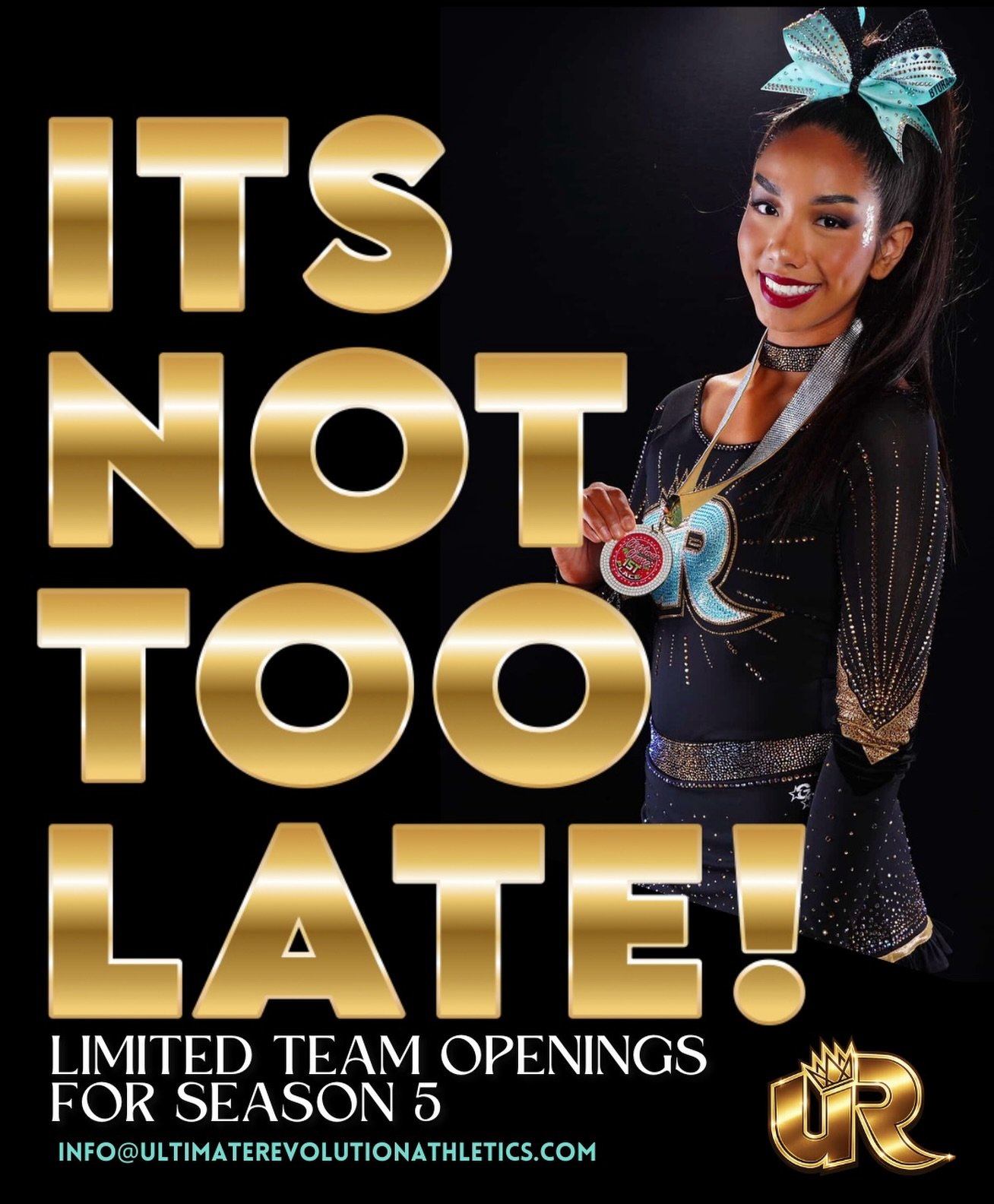 𝙏𝙃𝙀𝙍𝙀&rsquo;𝙎 𝙎𝙏𝙄𝙇𝙇 𝙏𝙄𝙈𝙀 ⏰
We still have 𝒍𝒊𝒎𝒊𝒕𝒆𝒅 spots available on our full season teams. Join The Revolution TODAY🎉✨

📧 info@ultimaterevolutionathletics.com 

#BTURA4E #JoinTheRevolution #TheGOLD5TANDARD🏆