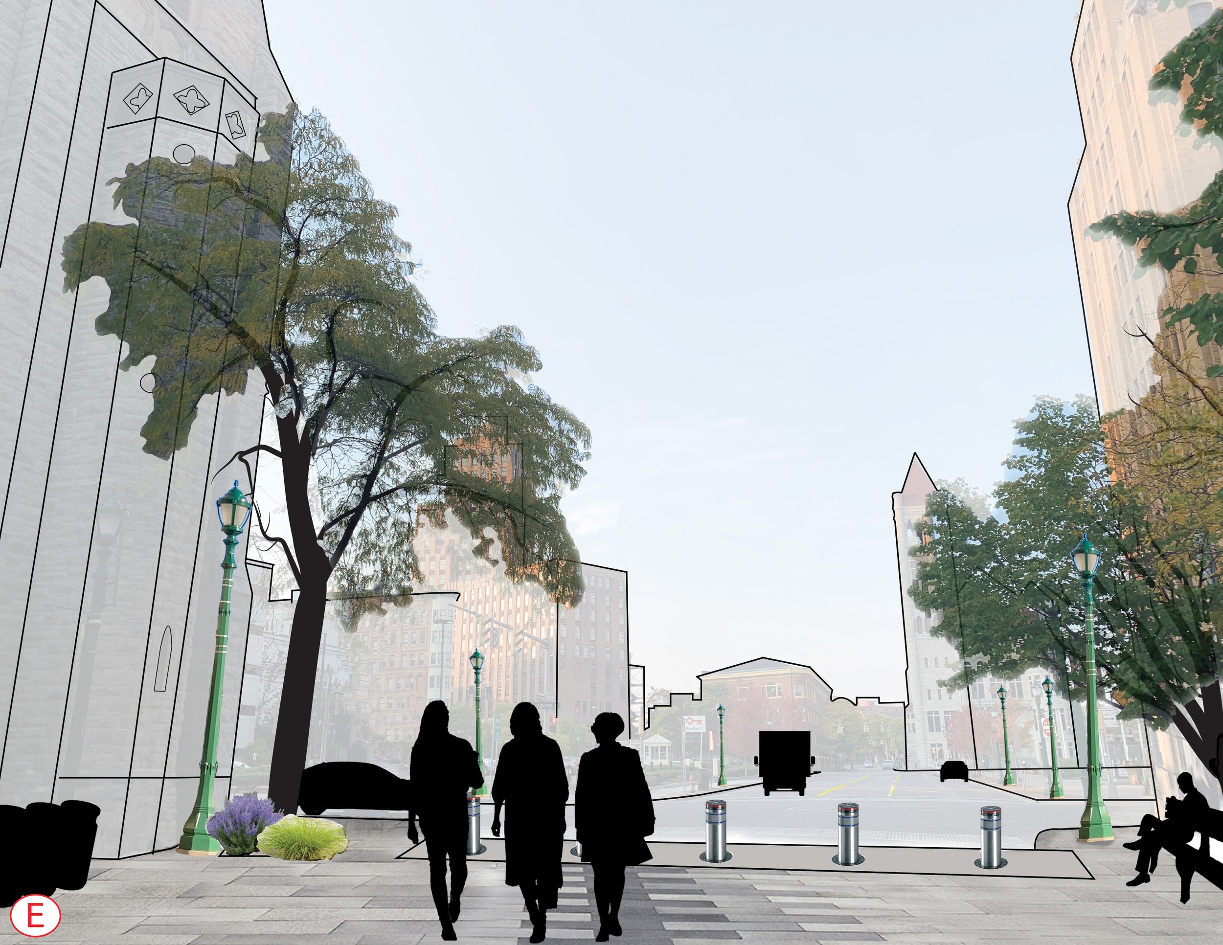 looking N on Montgomery St. on the proposed pedestrian street