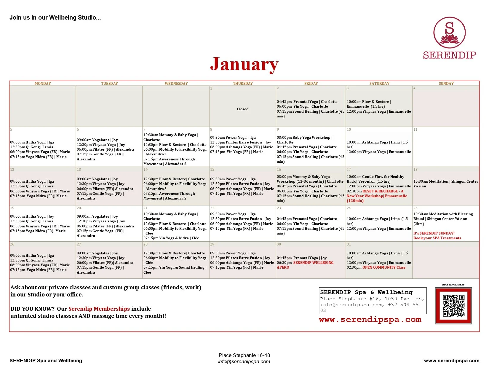 January Studio Calendar