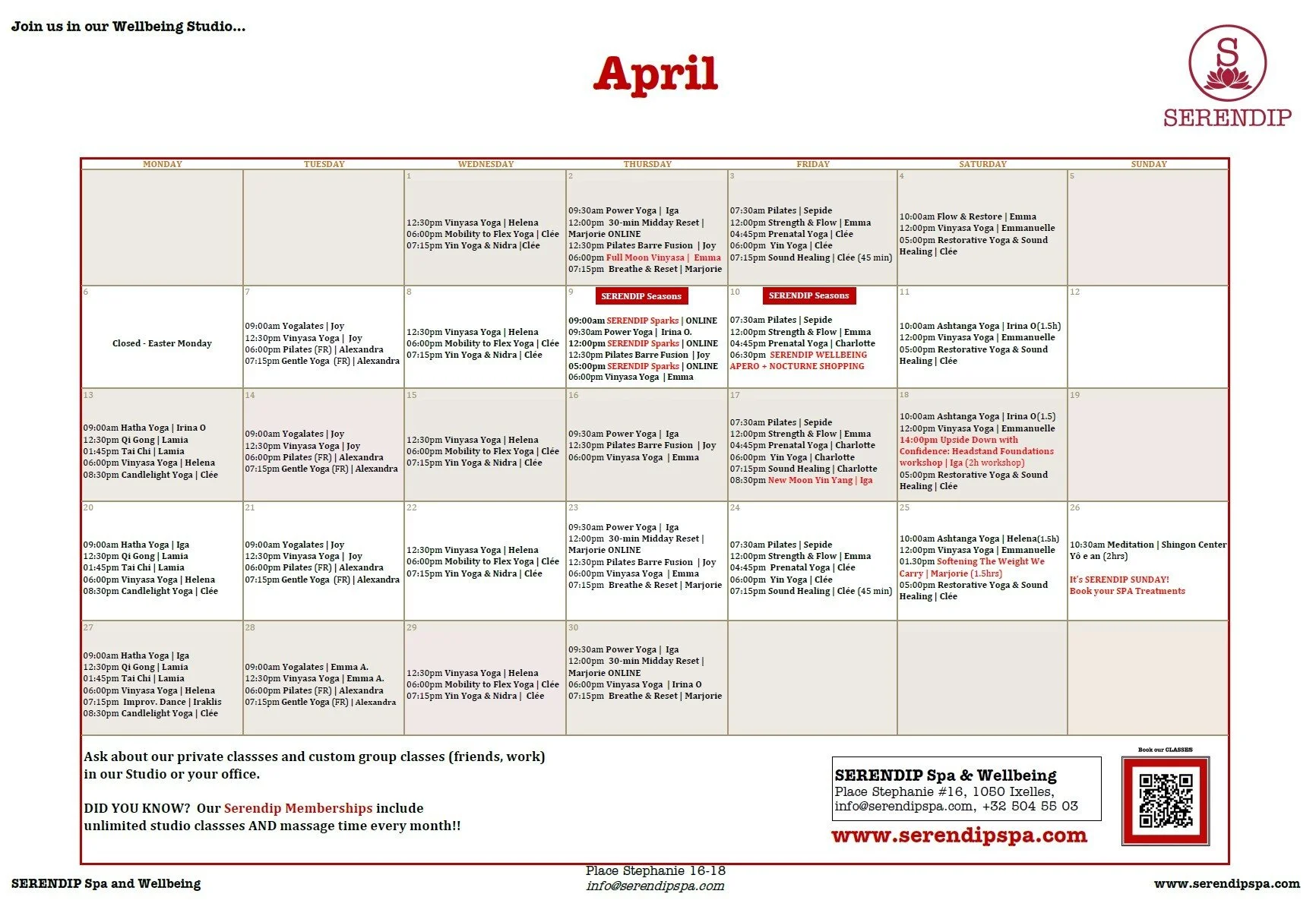 April Studio Calendar