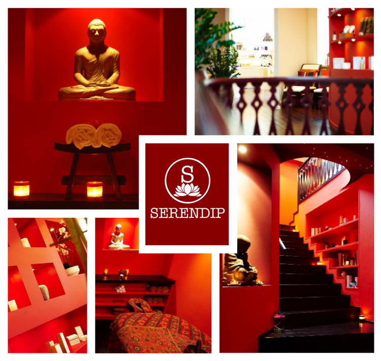 Collage of the Serendip spa interiors in Brussels