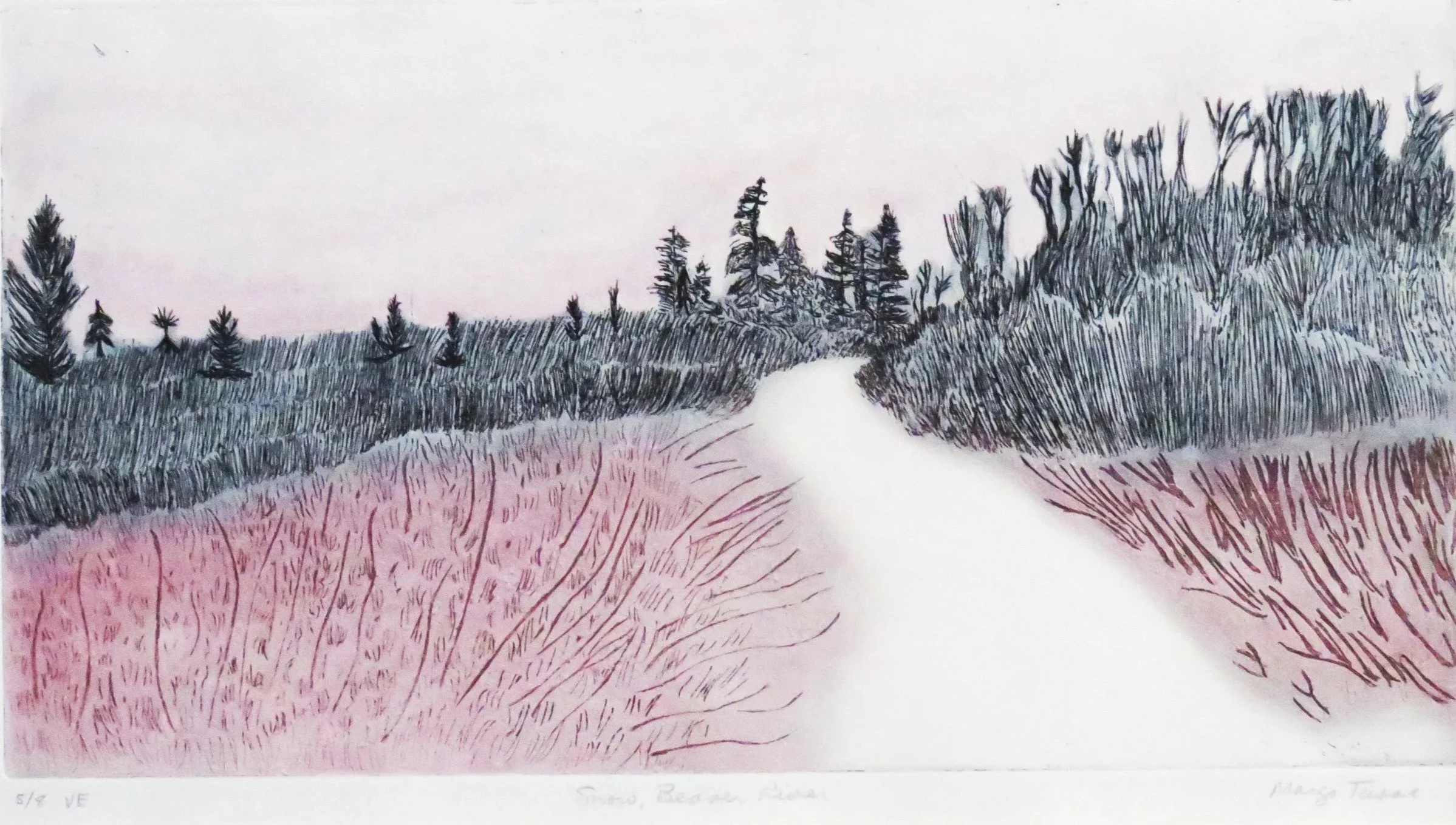 SNOW AT BEAVER RIVER
etching; 5/8; 2023