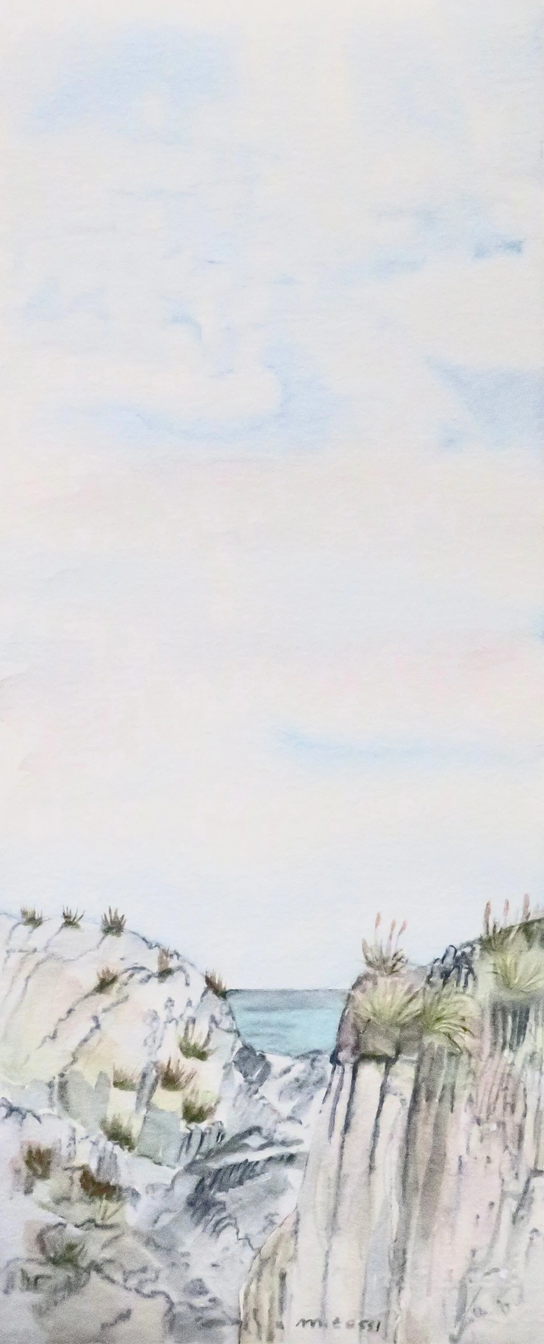 BETWEEN TWO ROCKS lll
21 1/2" h x 9" w; watercolor; 2025