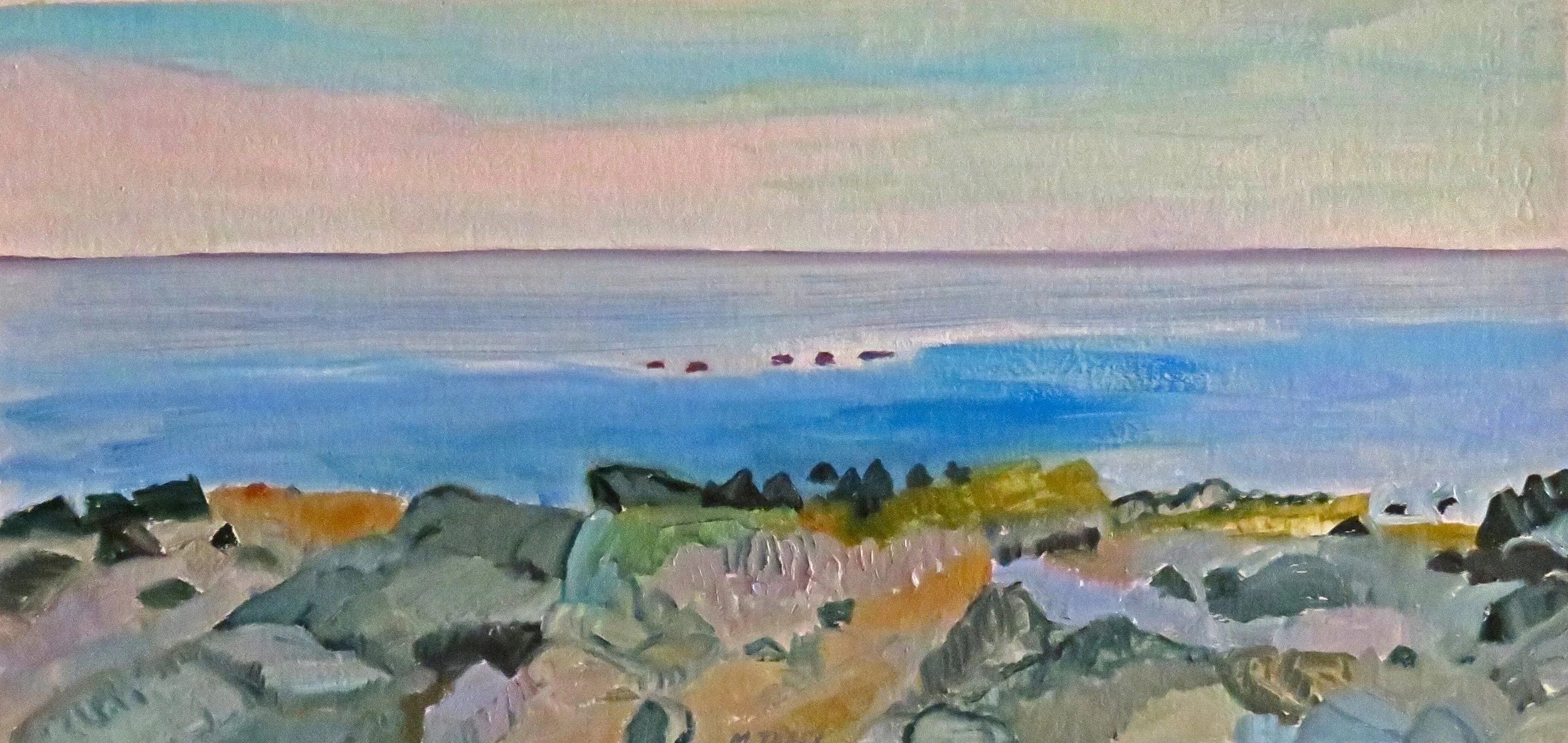 FAR SURF
10 1/2" h x 22" w; oil on gessoed paper; 2025