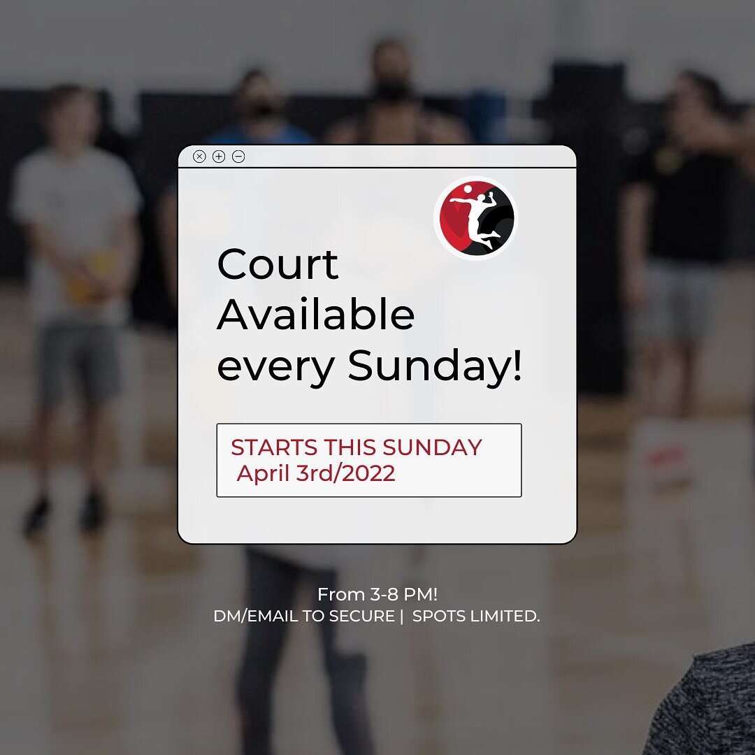Not an April Fools joke, we have courts available this Sunday from 3-8pm and every Sunday from 6-8pm till the end of May. 

Availability starting THIS SUNDAY. Dm or email (volleyballcentre@gmail.com) to secure.

#volleyballcentre #volleyballcourts #v