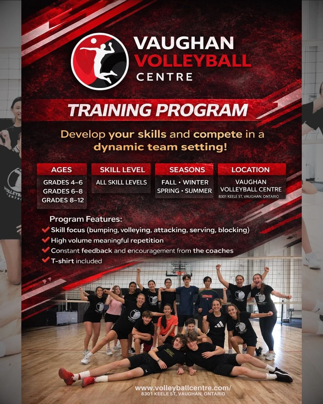 Train. Compete. Grow. 🔥🏐

The Vaughan Volleyball Centre Academy Training Program is where skills turn into confidence and teammates become family. From Grades 4&ndash;12, athletes of all levels train with purpose, high-rep intensity, and constant c