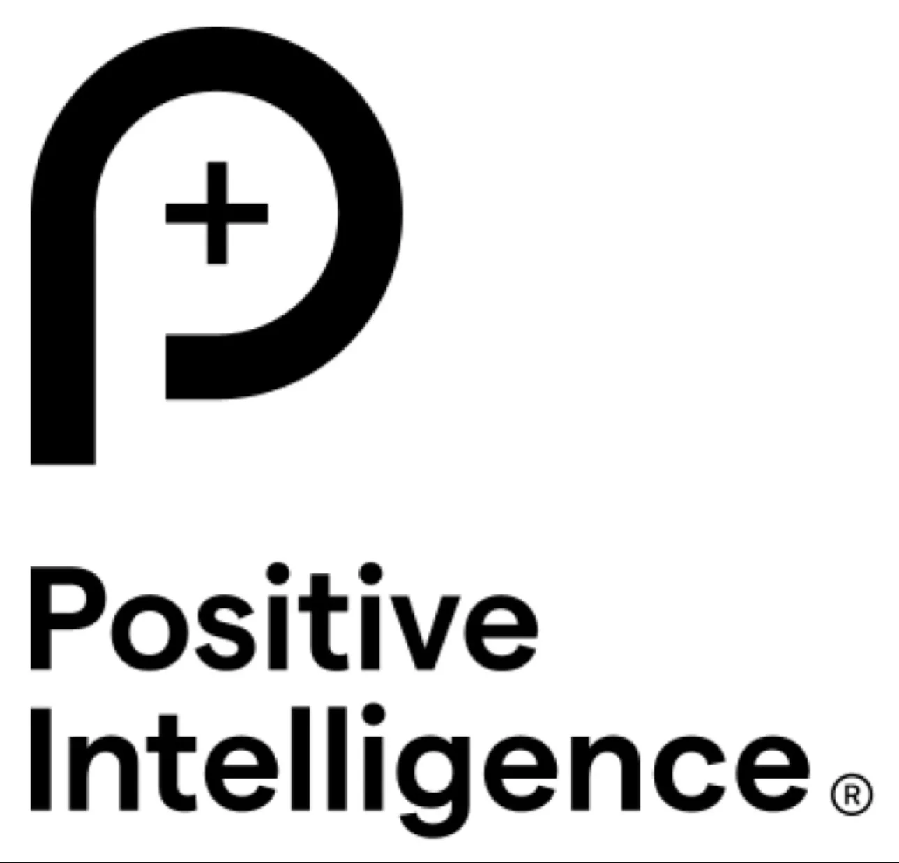 Logo with a black 'P' and a plus sign inside a circle, and the words 'Positive Intelligence' below.