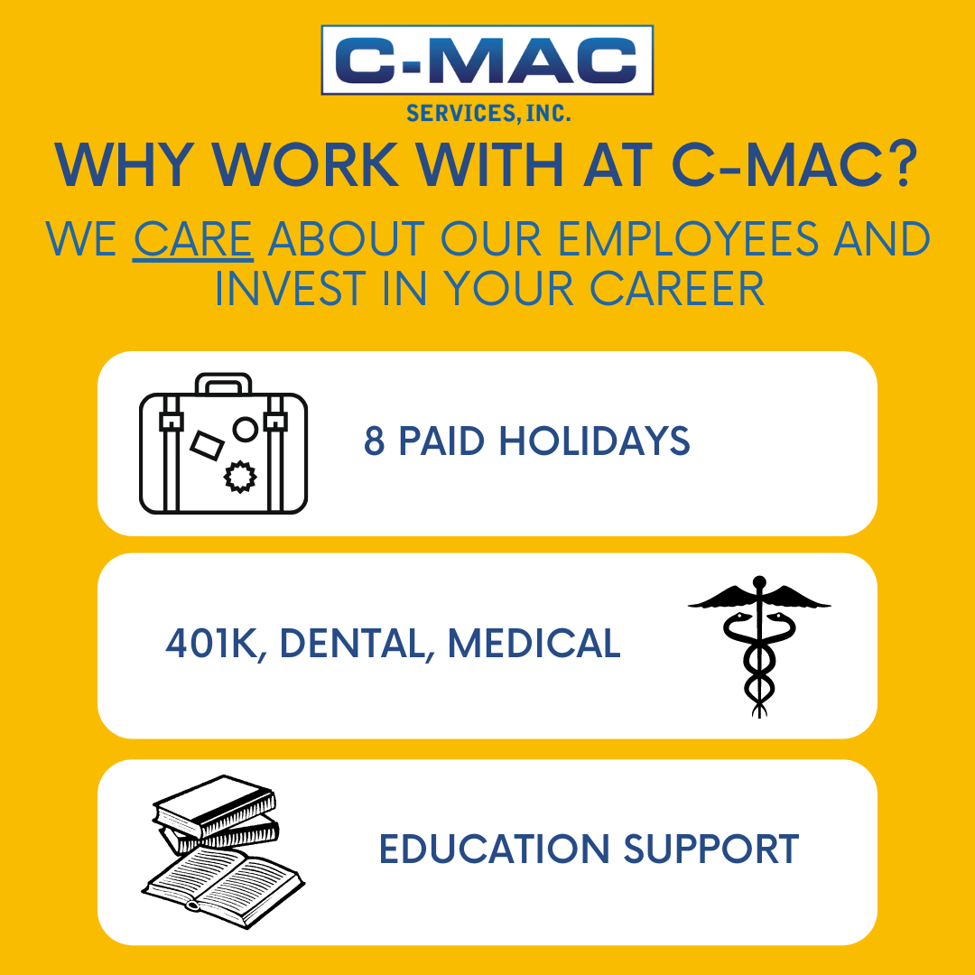C-MAC Services, Inc. is proud to offer comprehensive benefits to our employees!