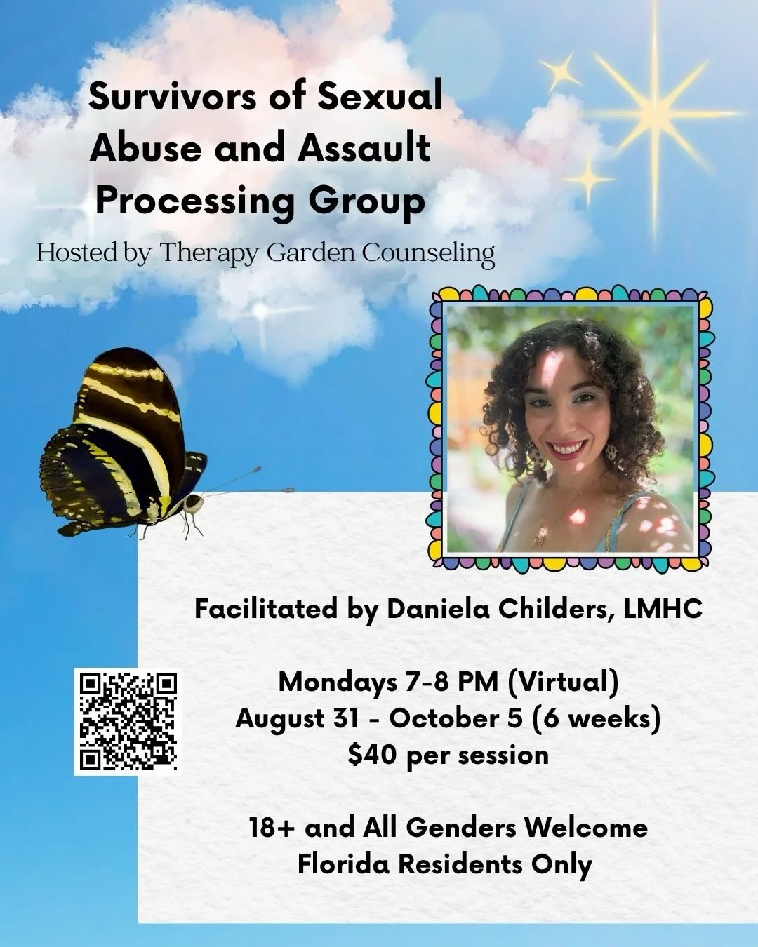 Hello Survivors! ✨🦋✨

The impact of sexual assault and abuse is often unrecognized. Many people feel hopeless, lost, emotionally destroyed, broken, and afraid to turn to others for help.

As a survivor myself, I am proud to be hosting a small, heali