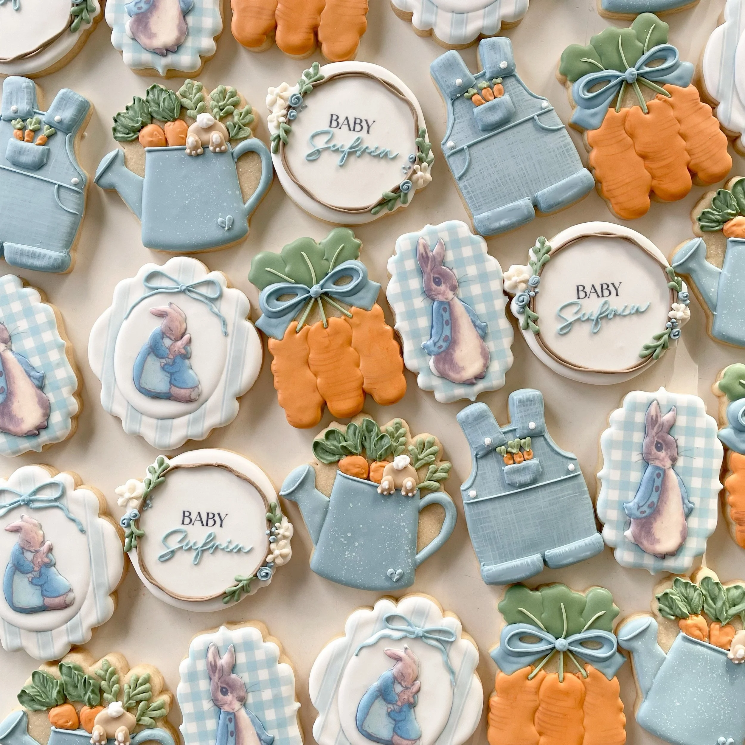 A Little Bunny is on the Way! Baby Sufrin coming soon 🩵🥕🤍
.
.

.#babyshowercookies #peterrabbitparty #peterrabbitcookies #customcookies #oahuevents