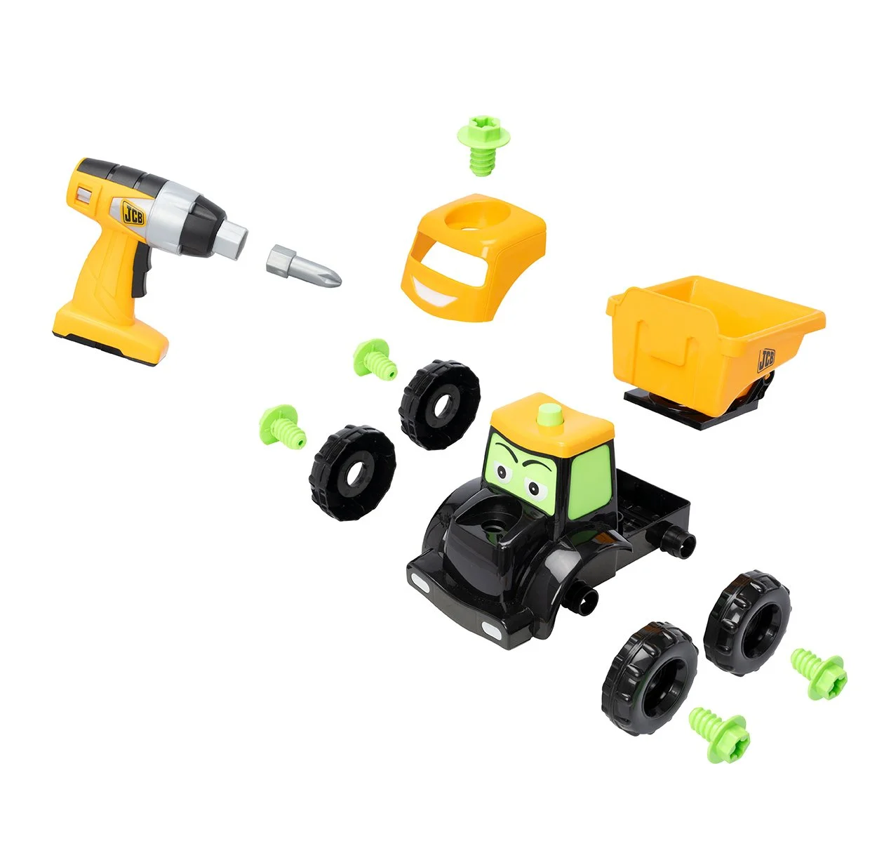 JCB construction toy showing an exploded view
