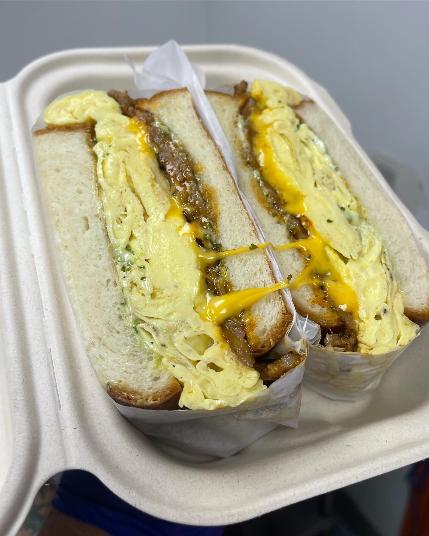 Longaniza Sando. House made longaniza patty, eggs, American cheese, kewpie mayo on shokupan. 

#bakery #breakfast #filipinofoodmovement #filipinofoods #sando #nomnom #yum #shokupan #sanjose #siliconvalley #bayarea #bayareaeats #nomnom #supportsmallbu