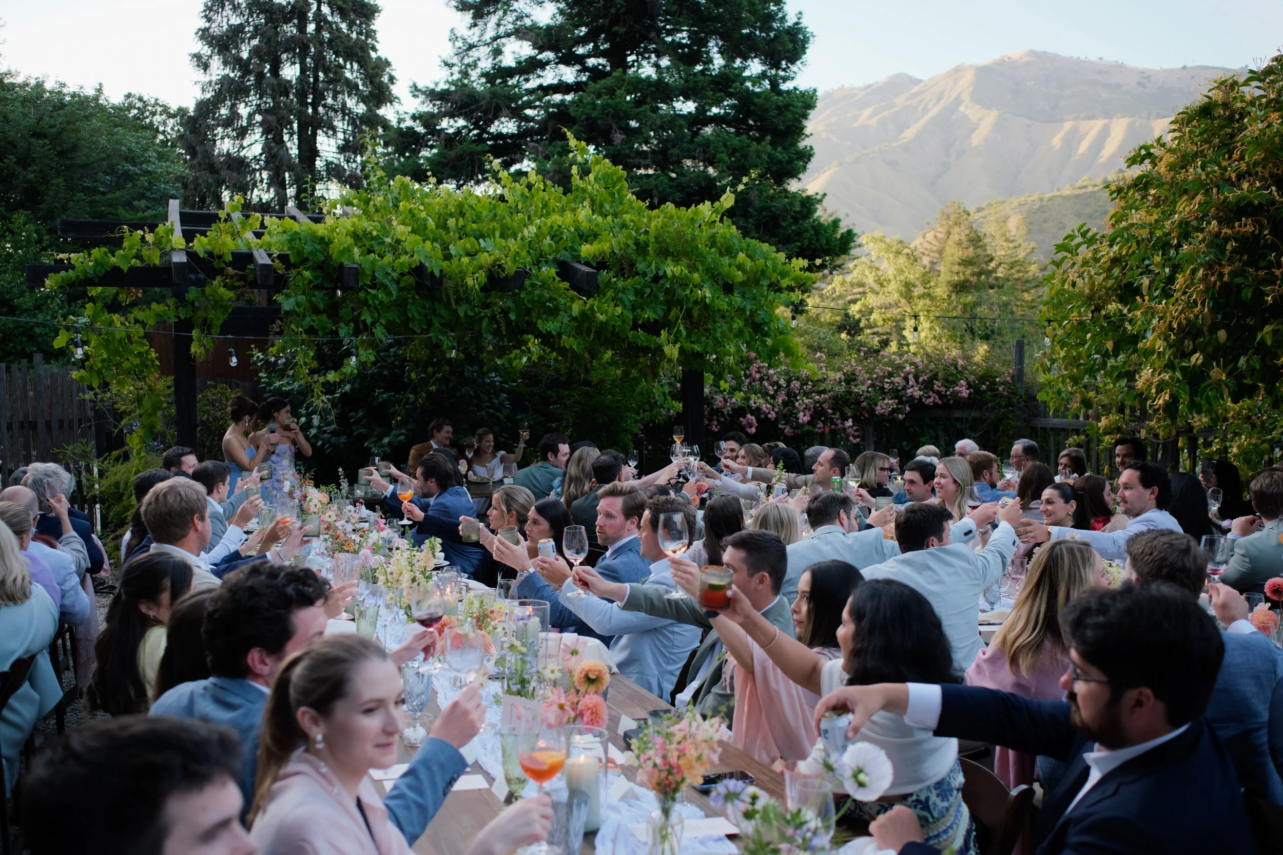 guest tables celebrating the bride and groom in Big Sur 
