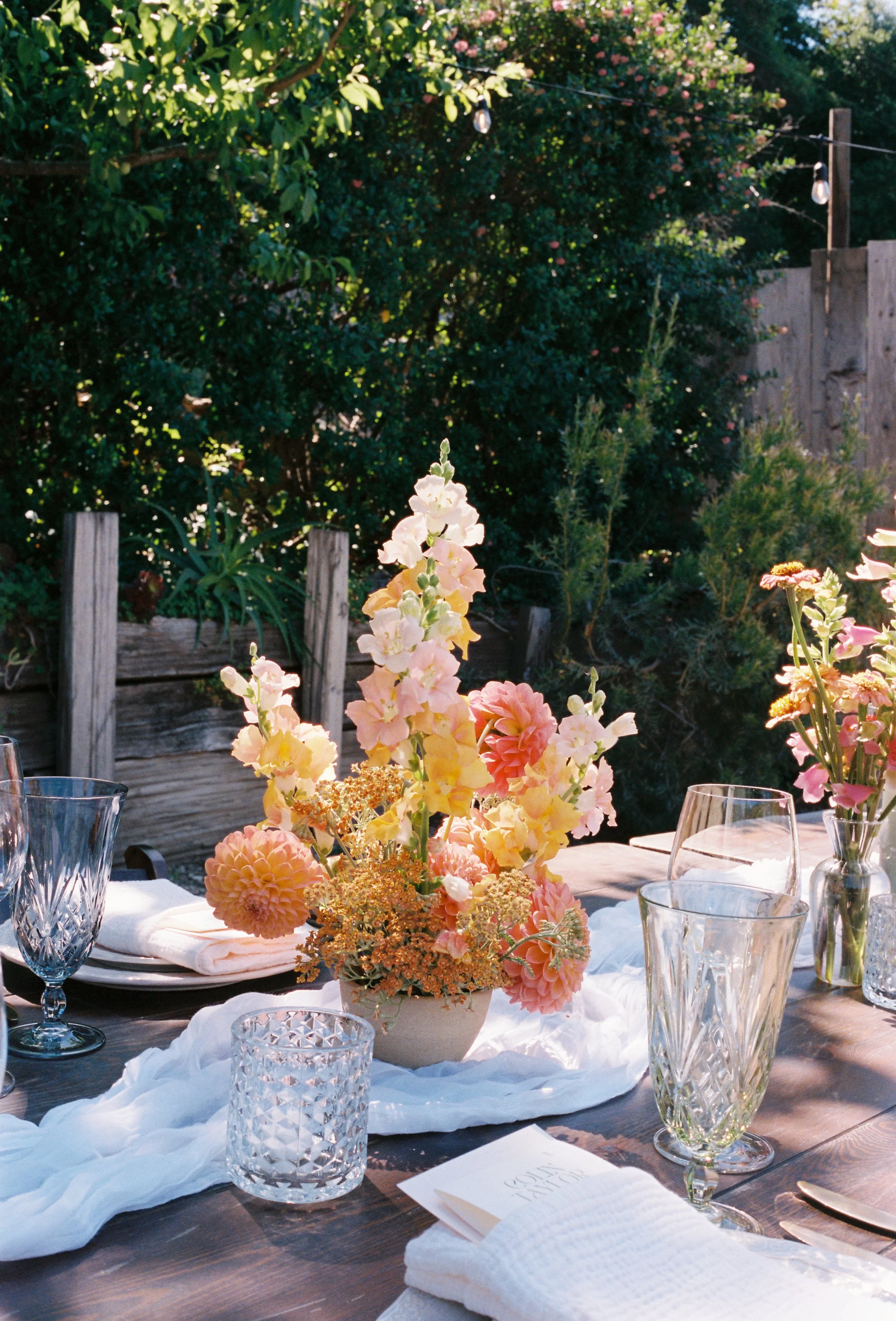 ikebana style arrangement with local summer blooms 
